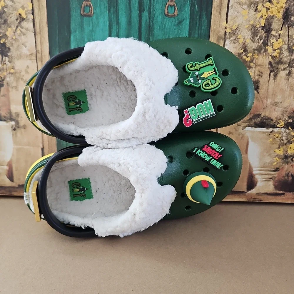 Buddy The Elf × Crocs Fleece Lined Green Christmas Clogs Men's Sz 5, Women's 7
